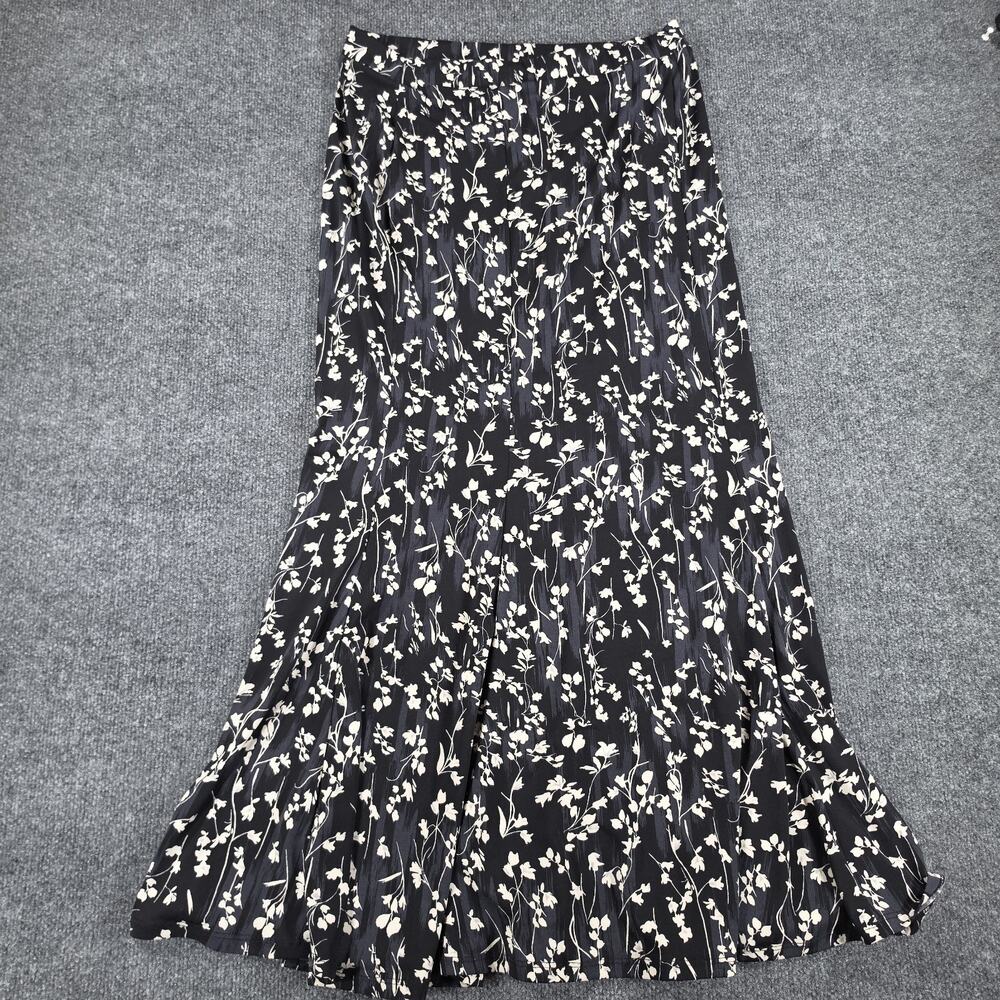 Cato Women M Black White Floral Maxi Skirt Stretch Flare A-Line Pull On